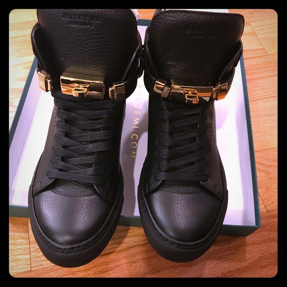 Women’s 100mm High-Top Leather Sneakers Black
